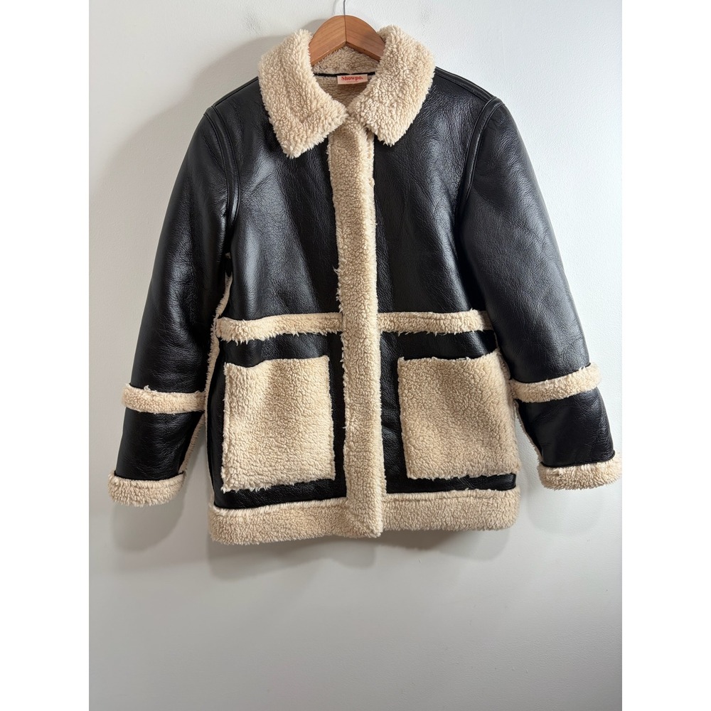 VTG Inspired Black Faux Leather Aviator Penny Lane Jacket Womens 4 Mob Wife